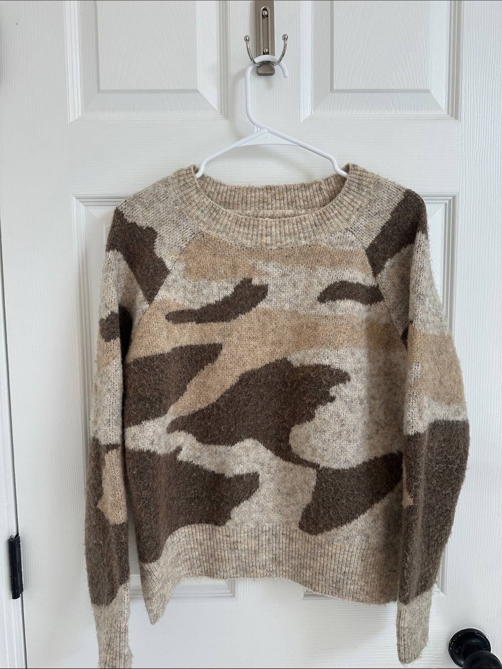 Anthropologie Neutral Camo Crewneck Sweater - Beige & Brown